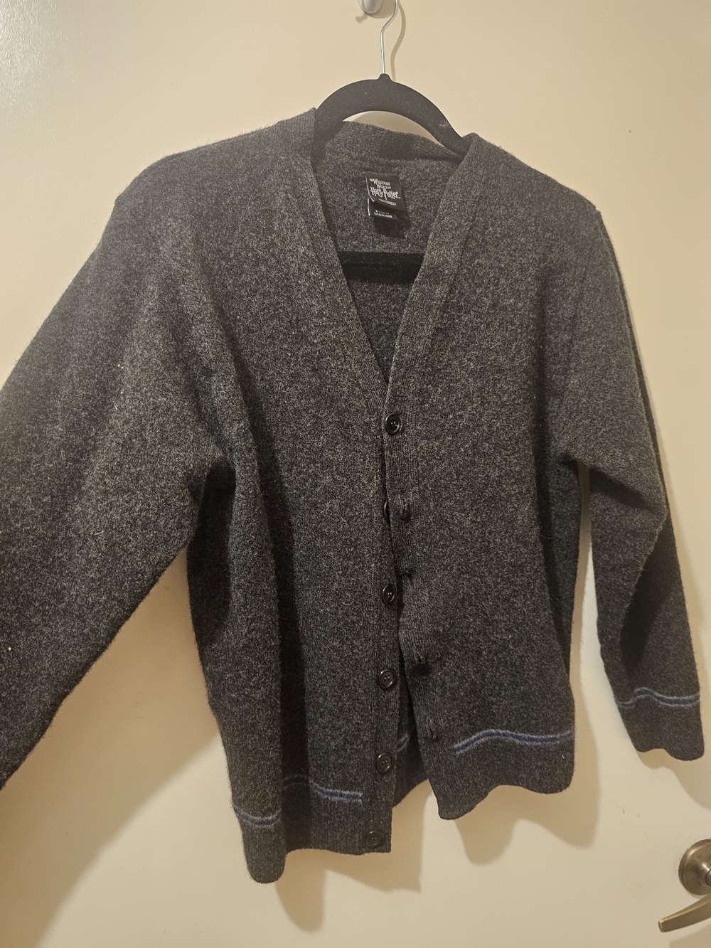Ravenclaw Harry Potter Charcoal Gray Button-Front Cardigan with Subtle Blue Trim